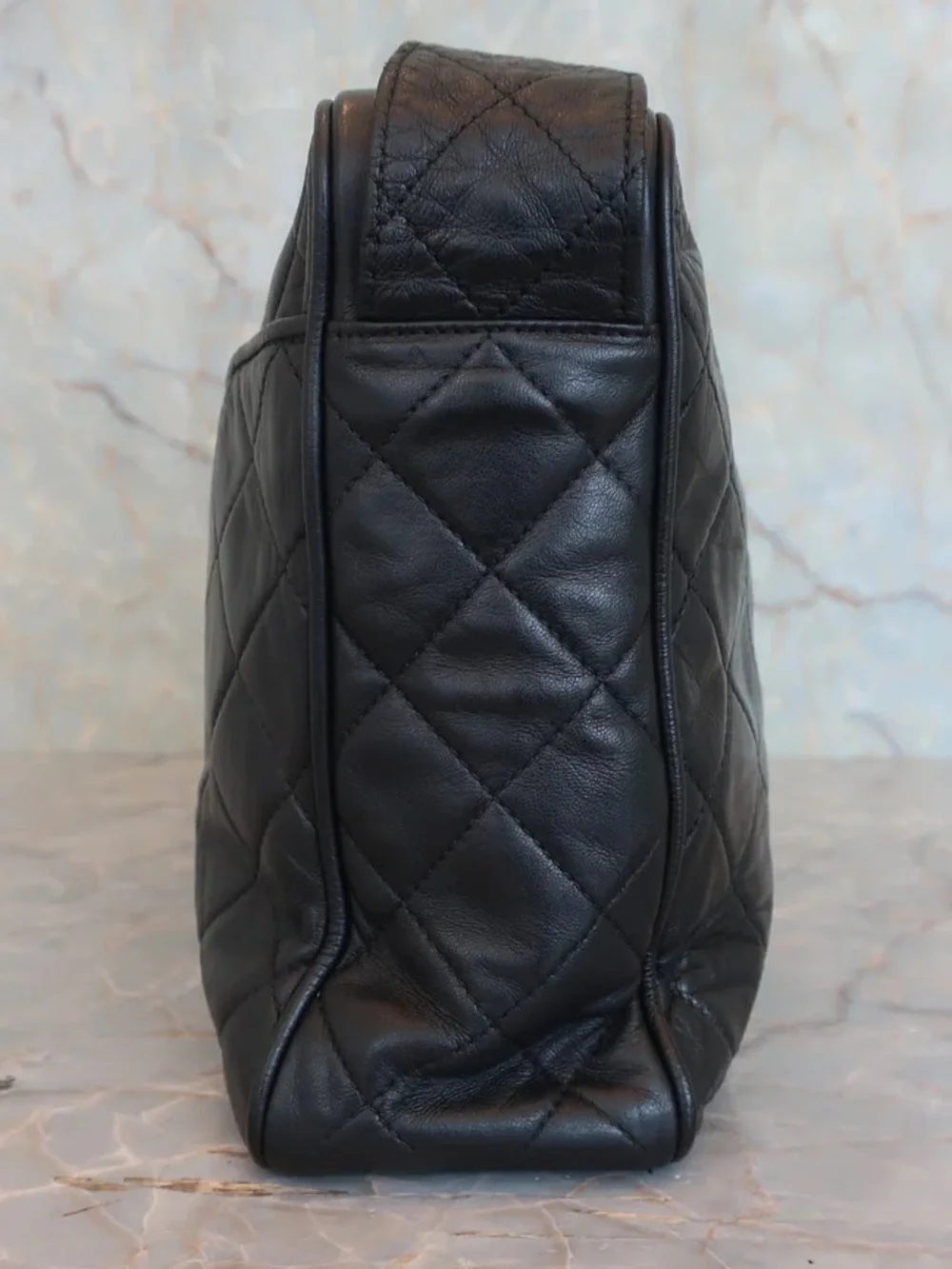 Authentic CHANEL black lambskin vintage 24k gold CC camera bag crossbody